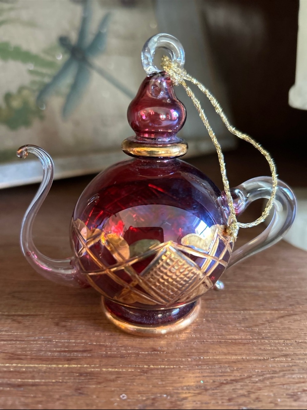 Kurt Adler Luxor Teapot Ornament Trimmed In 24 Karat Gold, Made In Egypt Vintage
